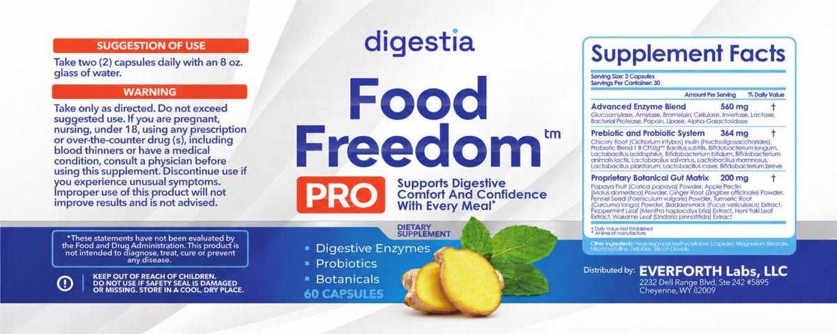 Food Freedom PRO supplement label showing supplement facts and ingredients